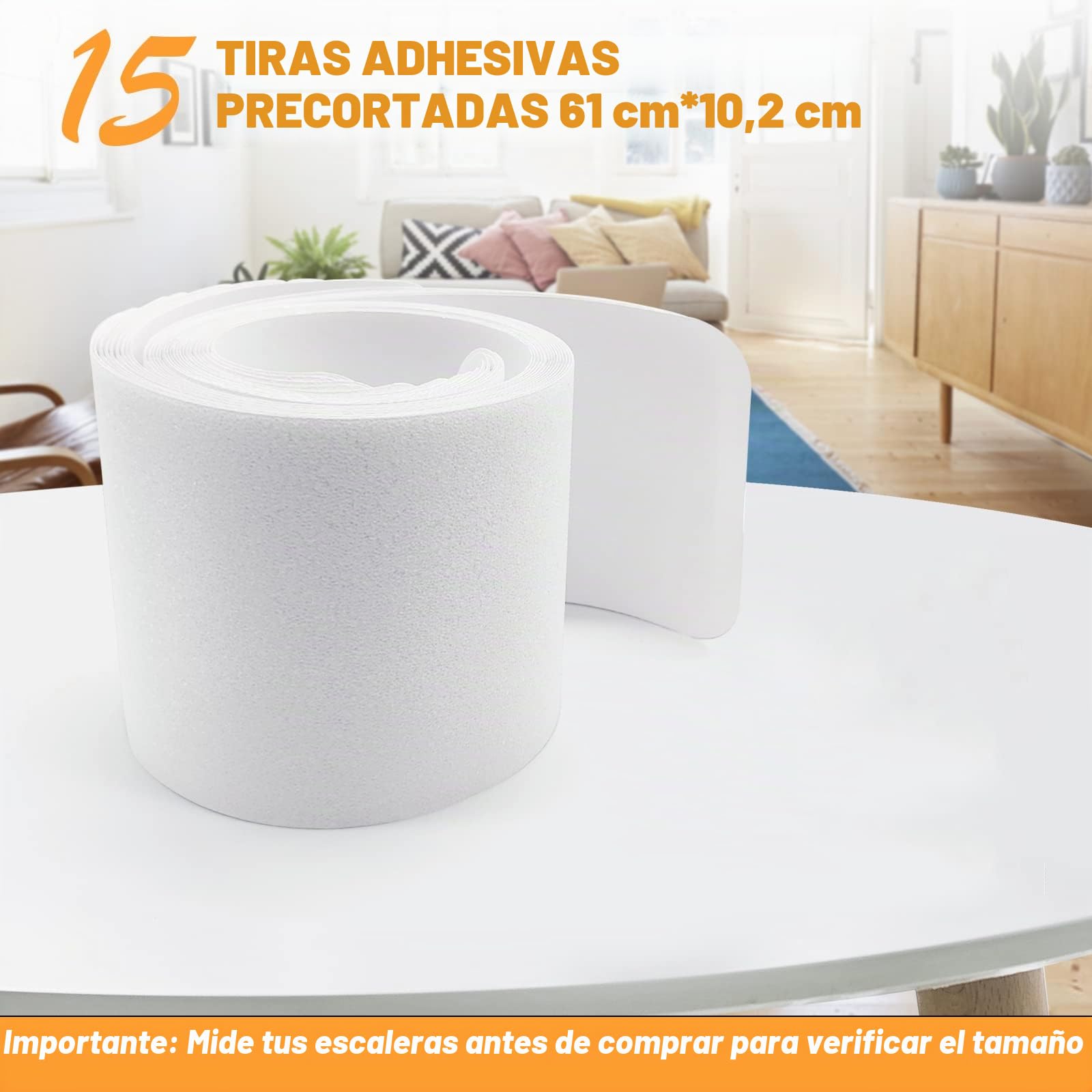 Cinta Antideslizante Escaleras, 60 * 10cm, 15pcs, Cinta Antideslizante de Tracción, Cinta Adhesiva Antideslizante Seguridad, Adecuado para Uso Interior, Impermeable, Transparente