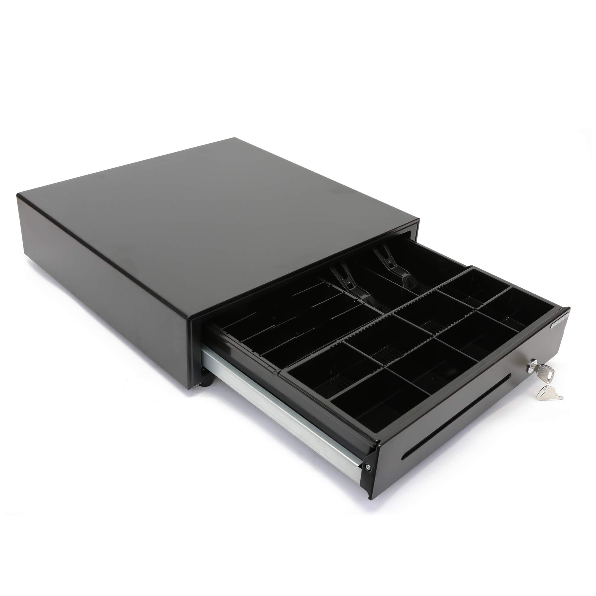 Cajón de efectivo - compartimento para dinero - caja de dinero - apertura frontal electrónica con conector RJ11 y apertura manual con llave (negro)