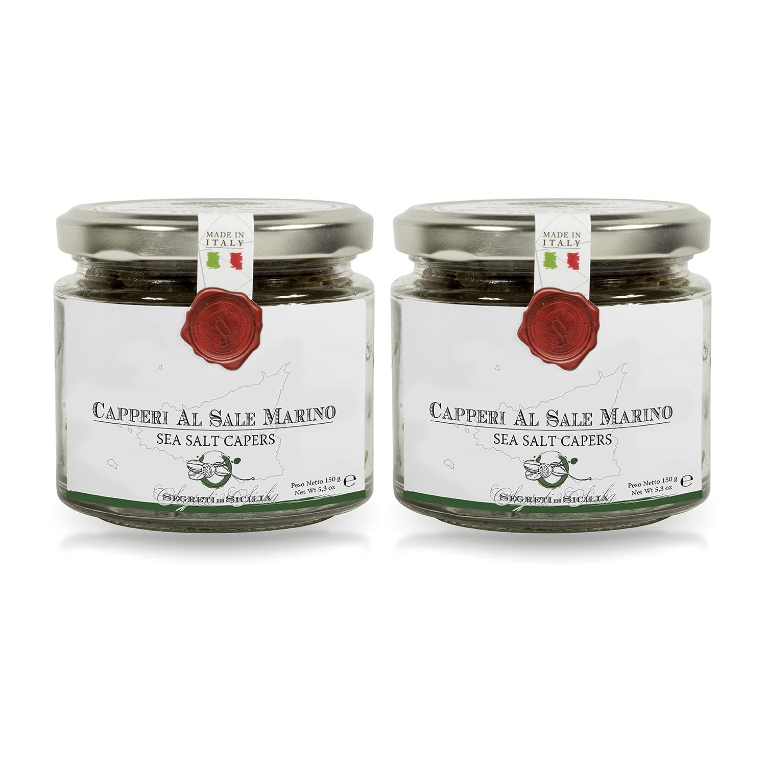 Frantoi Cutrera Non Pareil Sicilian Capers in Sea Salt - Gourmet Italian Capers Pack of 2 (5.3 oz ea) for Cooking & Garnishing