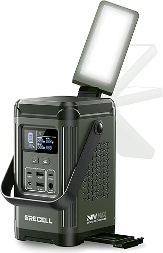 GRECELL Estación de energía portátil LiFePO4 de 240 W, 154 Wh de doble vía 100 W USB-C PD, banco de energía portátil con soporte integrado,