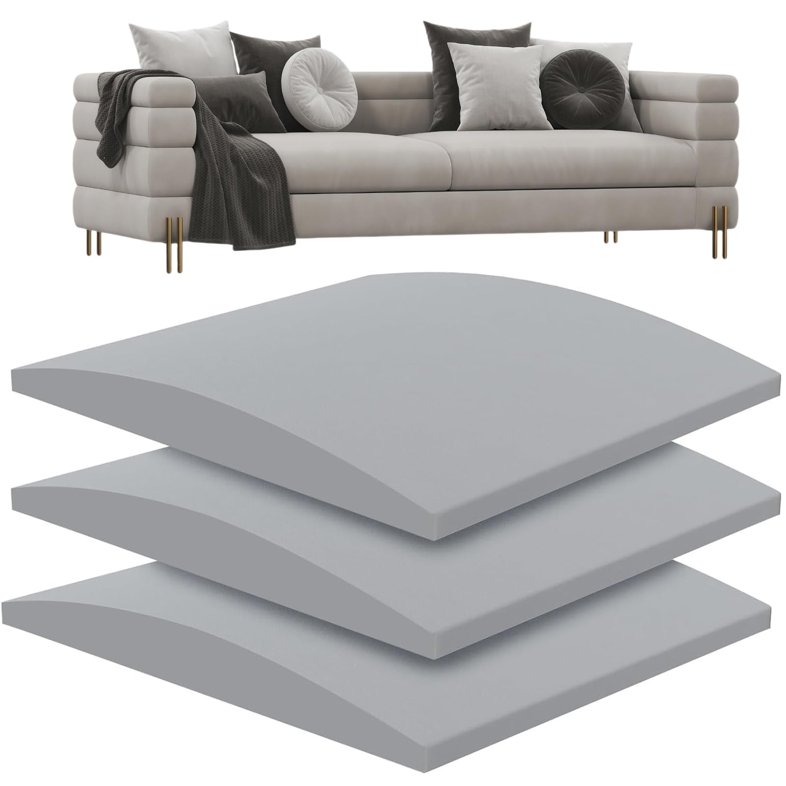 Tel Charme * Couch Cushion Support for Sagging Seat, 50 x 50CM Sofa Support Strengthener Boards for 3 Seater, High Density Curved Foam Sofa Rejuvenator Boards, Under-Cushion Sag Repair
