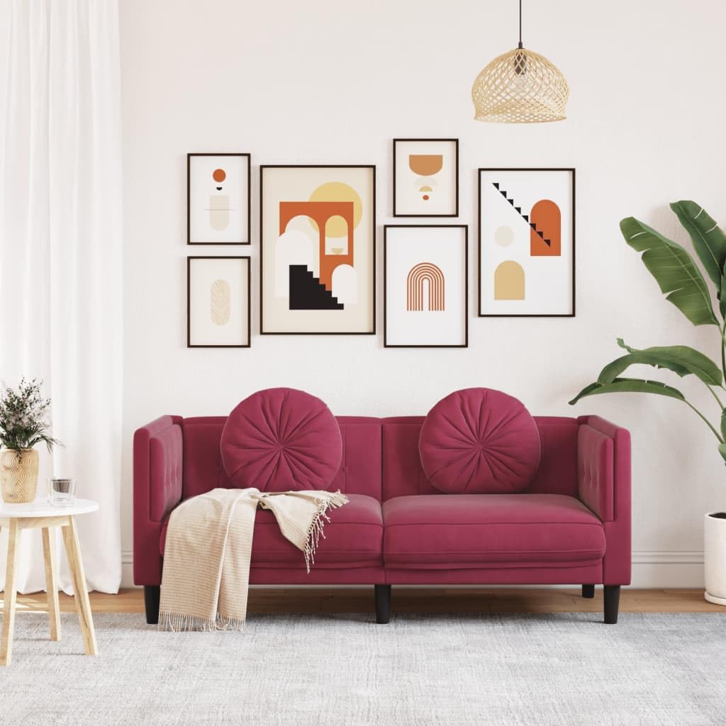 sofás Baratos,sofás de Dos plazas,Sillon Cama 1 Plaza Plegable,Sofá de 2 plazas con Cojines Terciopelo Rojo tintoAdecuado para salón, Dormitorio