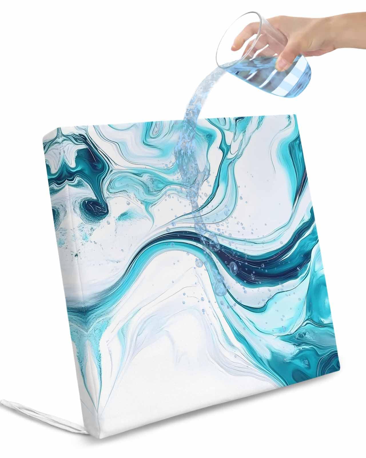 2 Pack Marble Ripple Waterproof Cushion Covers with Ties, Outdoor Patio Chaise Lounge Chair Seat Cushion Slip Covers Replacement(Only Cover) Blue White Marble Lines Abstract Art 24