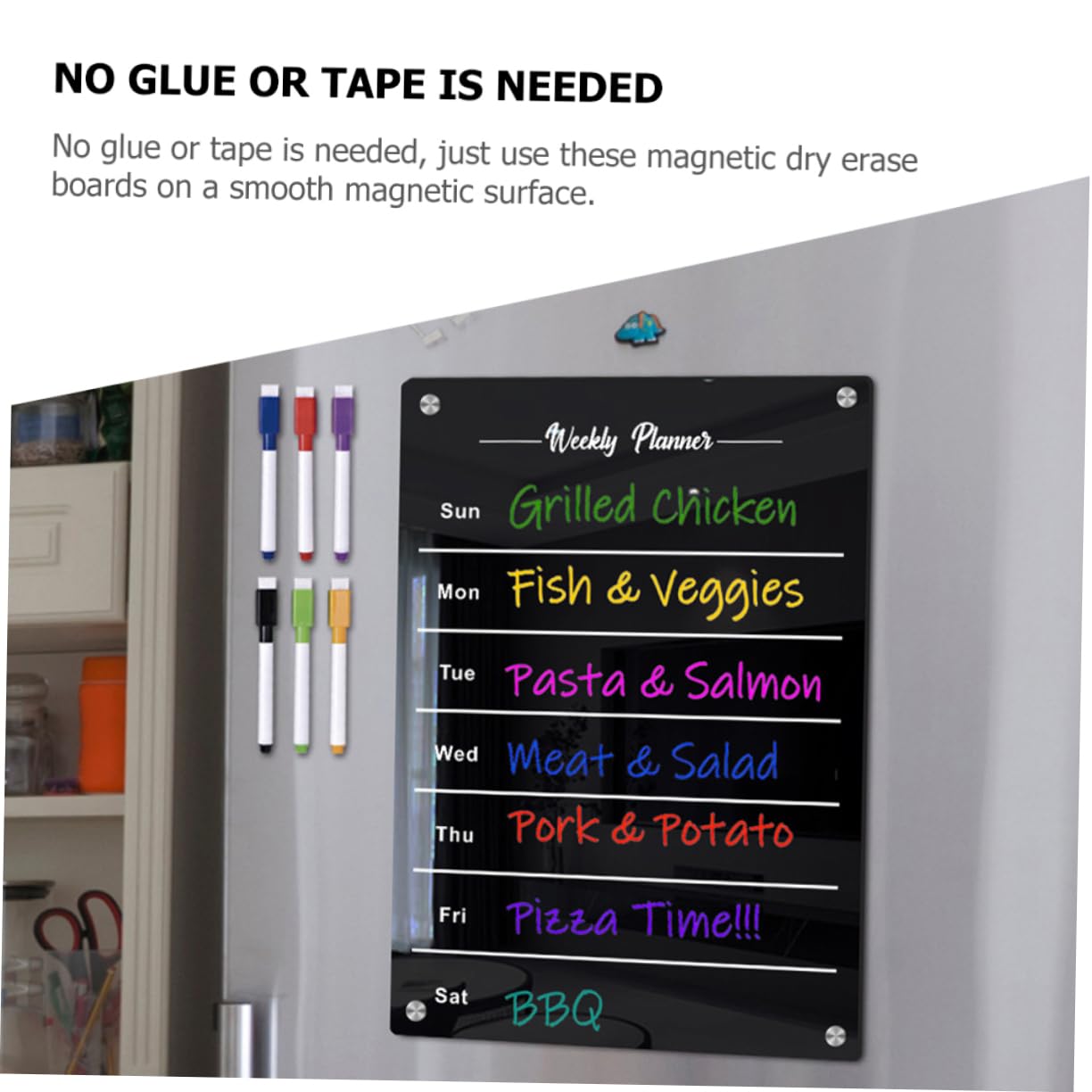 DOITOOL Magnetisches Planungs Whiteboard A3 Aus Schwarzem Acryl Mit 6 Whiteboard Stiften Abwischbare Kühlschrank Memo Tafel Für Terminplanung Und Familienkalender
