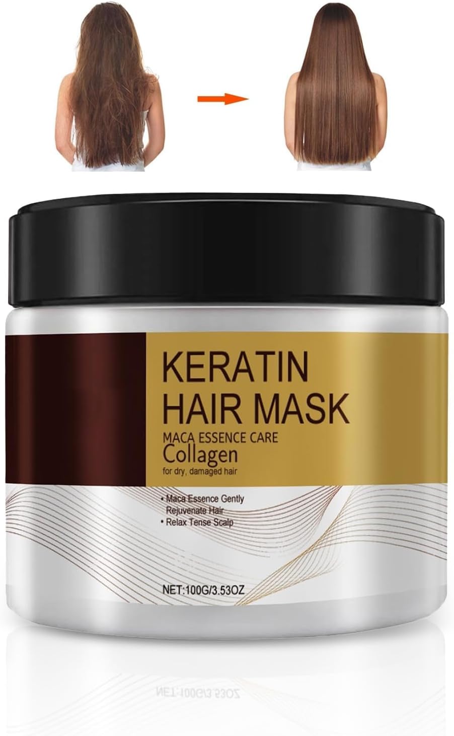 Collagen Hair Mask for Damaged Hair - Deep Repair Conditioning Argan Oil Treatment for Curly or Straight Thin Fine Hair 100ml