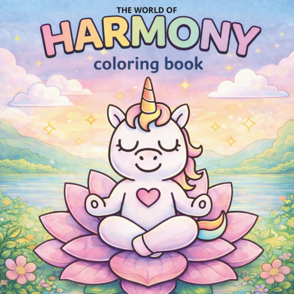 The World of Harmony: A Bold & Easy Cute Magical Unicorn Coloring Book for Adults and Kids, With Simple Nature Designs for Relaxation and Mindfulness.