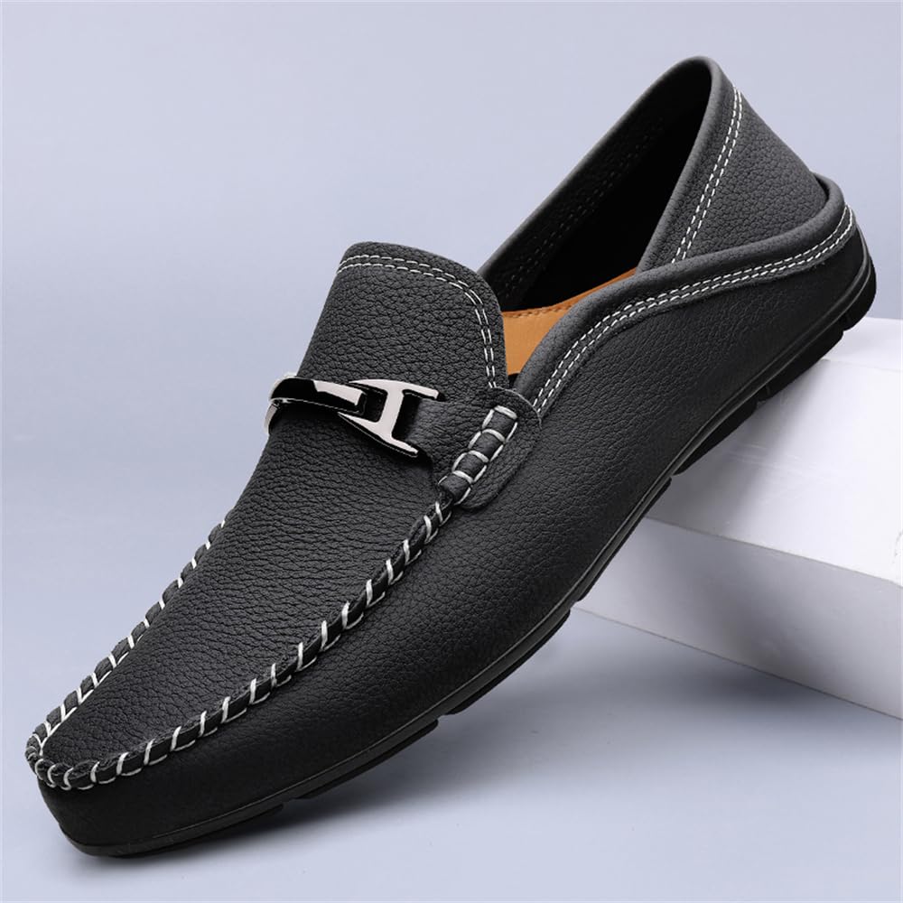 Mocasines casuales de piel auténtica para hombre, mocasines de vestir para uso diario, Black, 45 1/3 EU