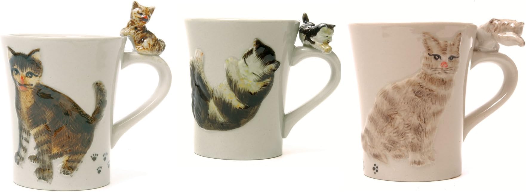 Ceramic Mugs cat design - set of 3 mugs - dishwasher safe