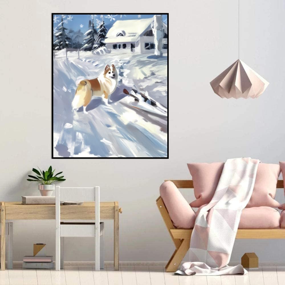 DIY Paint by Number for Adults Beginner American Eskimo Dog Paint by Number on Canvas DIY Oil Painting for Gift Home Wall Decor 12x16inch(30x40cm) Frameless