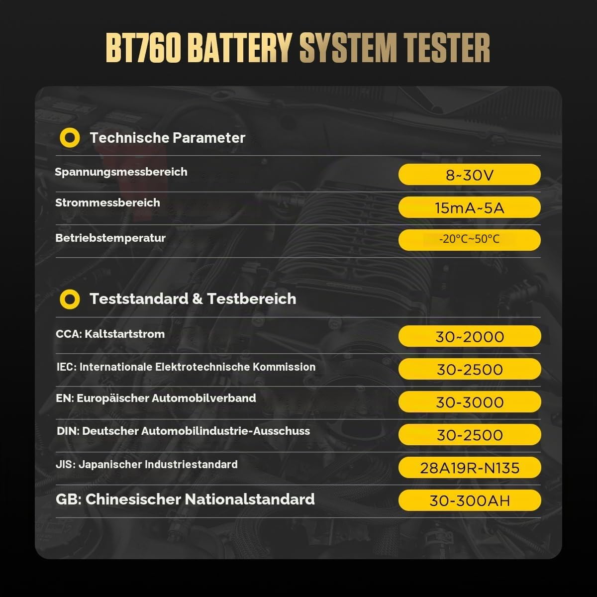 AUTOOL BT760 12-V-/24-V-Batterielastprüfgerät für Kraftfahrzeuge mit 30–2000 CCA, Batterieanalysator für Anlasser und Ladesysteme mit Drucker,Batterietester kfz für schwere LKWs, Motorräder ATV SUV