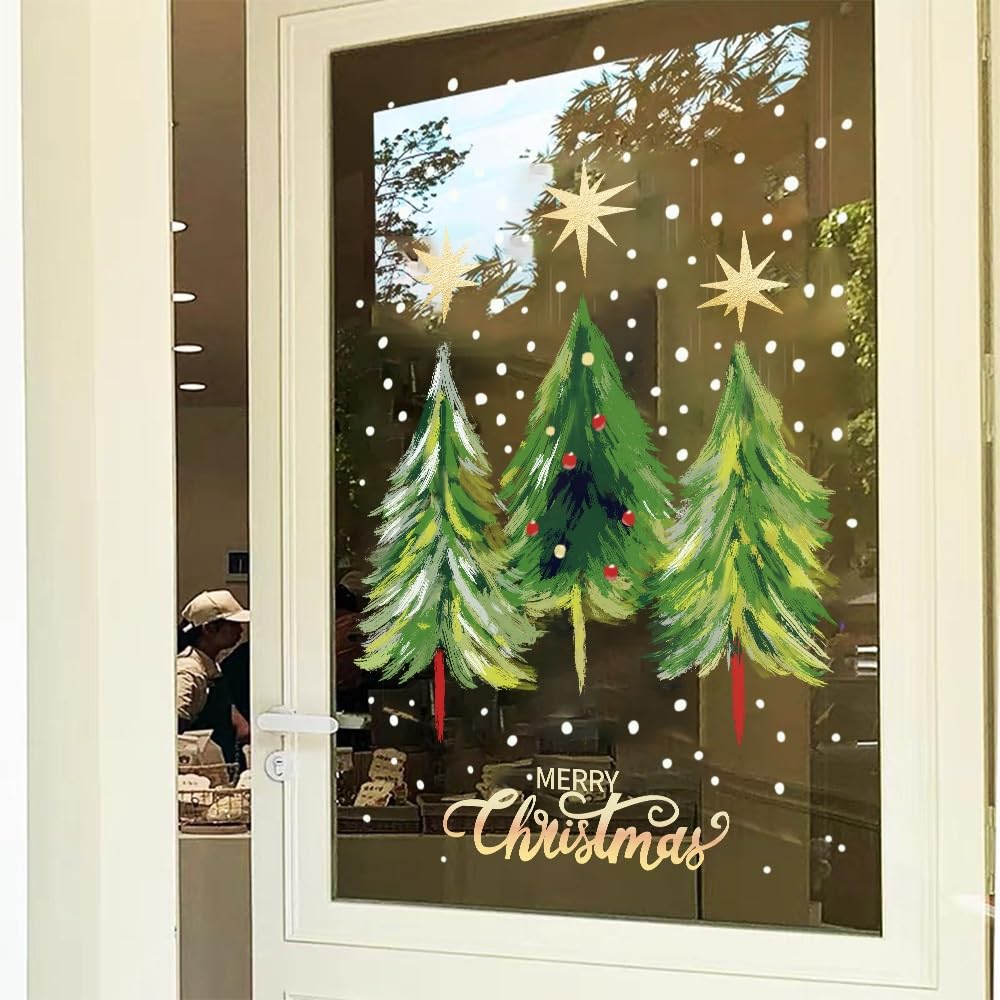Adesivi for finestre con Albero di Natale, Adesivi statici for finestre di Natale Extra Large, Adesivi Fai da Te for Porte e finestre(L)