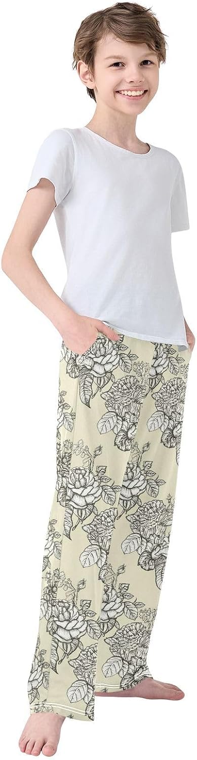 J JOYSAY Blossom Foliage Sketch Beige Pajamas Pants Soft Long Pajama Bottoms Lounge Sleep Pants Size S-XL