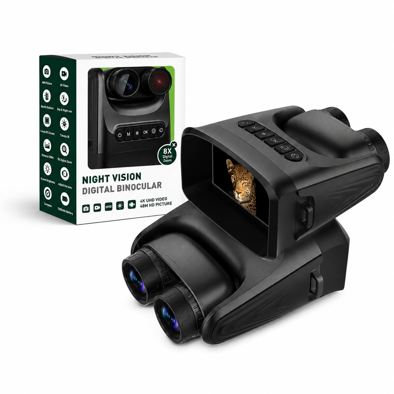 4K UHD Night Vision Binocular with 180° Rotatable Lens 4.0″ IPS Screen 8X Digital Zoom 30…