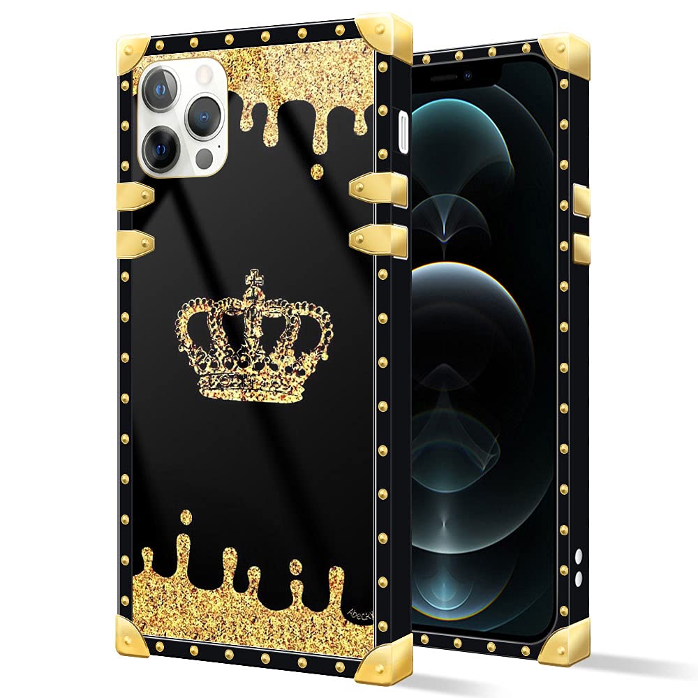 Compatible with iPhone 13 Pro Case,Golden Crown iPhone 13 Pro Case,Square Metal Decoration Soft TPU Shockproof for Girl Womens Protective Cover for iPhone 13 Pro 6.1-inch
