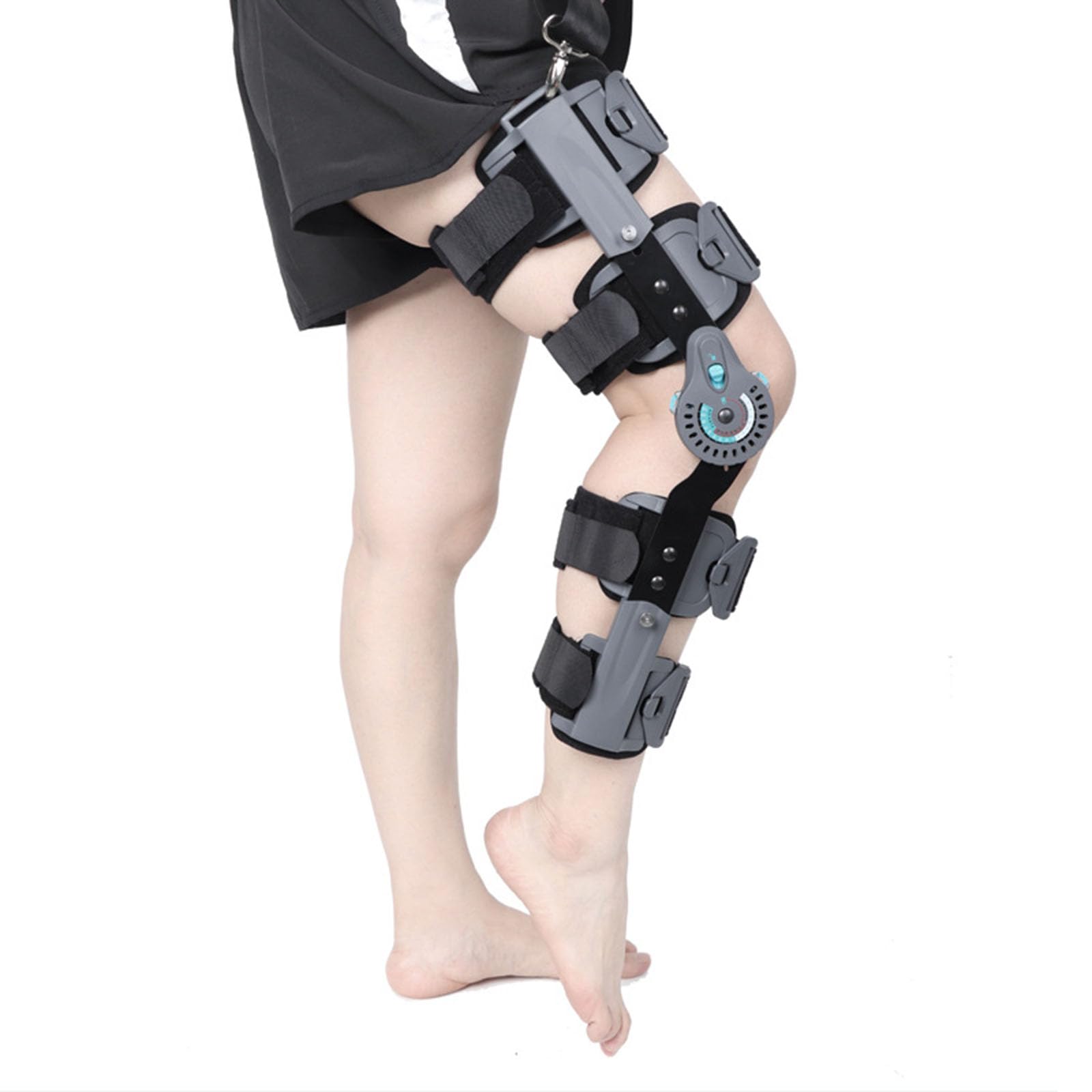 01 Tutore per ginocchio con cerniera, supporto per il recupero regolabile, stabilizzatore immobilizzatore ortopedico per riabilitazione ortopedica, post-operatorio, rottura del menisco, taglia unica