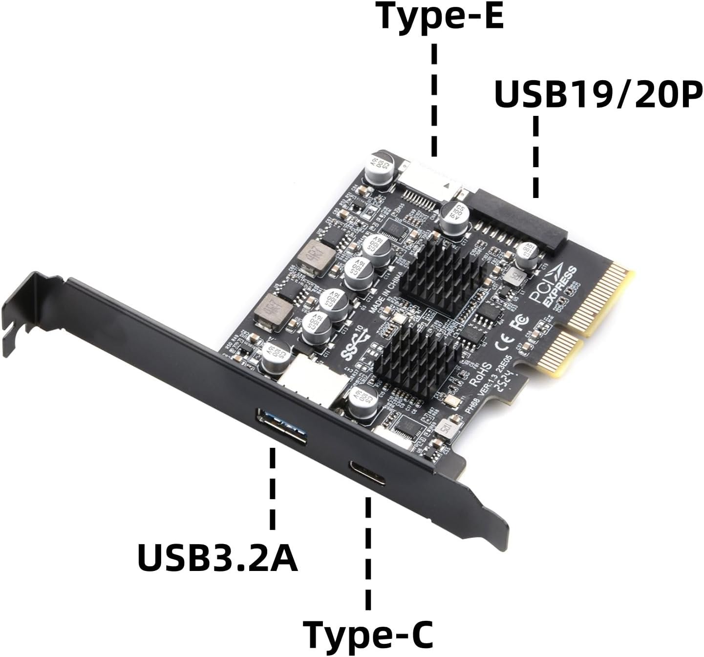 Replacement PCIe to USB 3.2 Gen 2 Adapter 10 Gbps PCI-E Type-C Type-E 19P/20P Expansion Card
