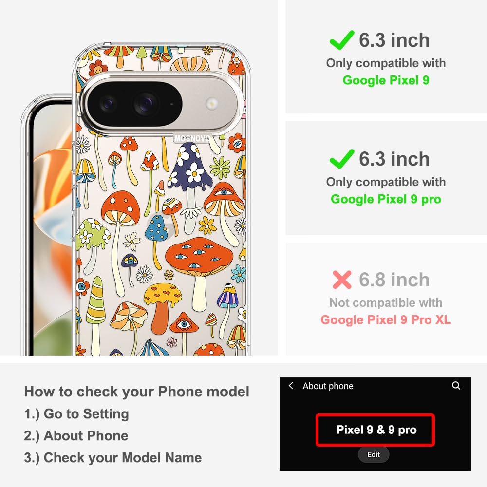 MOSNOVO Case for Google Pixel 10 & Pixel 10 Pro, [Buffertech 6.6ft Military-Grade Drop Protection] [Anti Peel Off Tech] Clear TPU Bumper Phone Case Cover Design - Cute Cherry — view 123