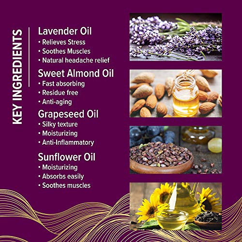 IQ NATURAL Lavender Massage Oil Infused with Real Lavender Essential Oil, Relaxing Blend of Almond & Grapeseed Oils For Massage - For Massage Therapy & Aromatherapy - 8.8 fl oz - Thumbnail 2