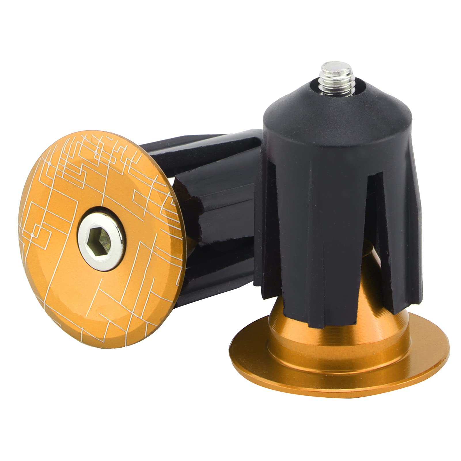 Tissting 1 Pair Bike Bar Ends Plug Aluminum Alloy Expansion Adjustable Bicycle Handlebar End Caps for 15.9?21.4mm ID Handlebars BMX MTB Road Bike(Gold)