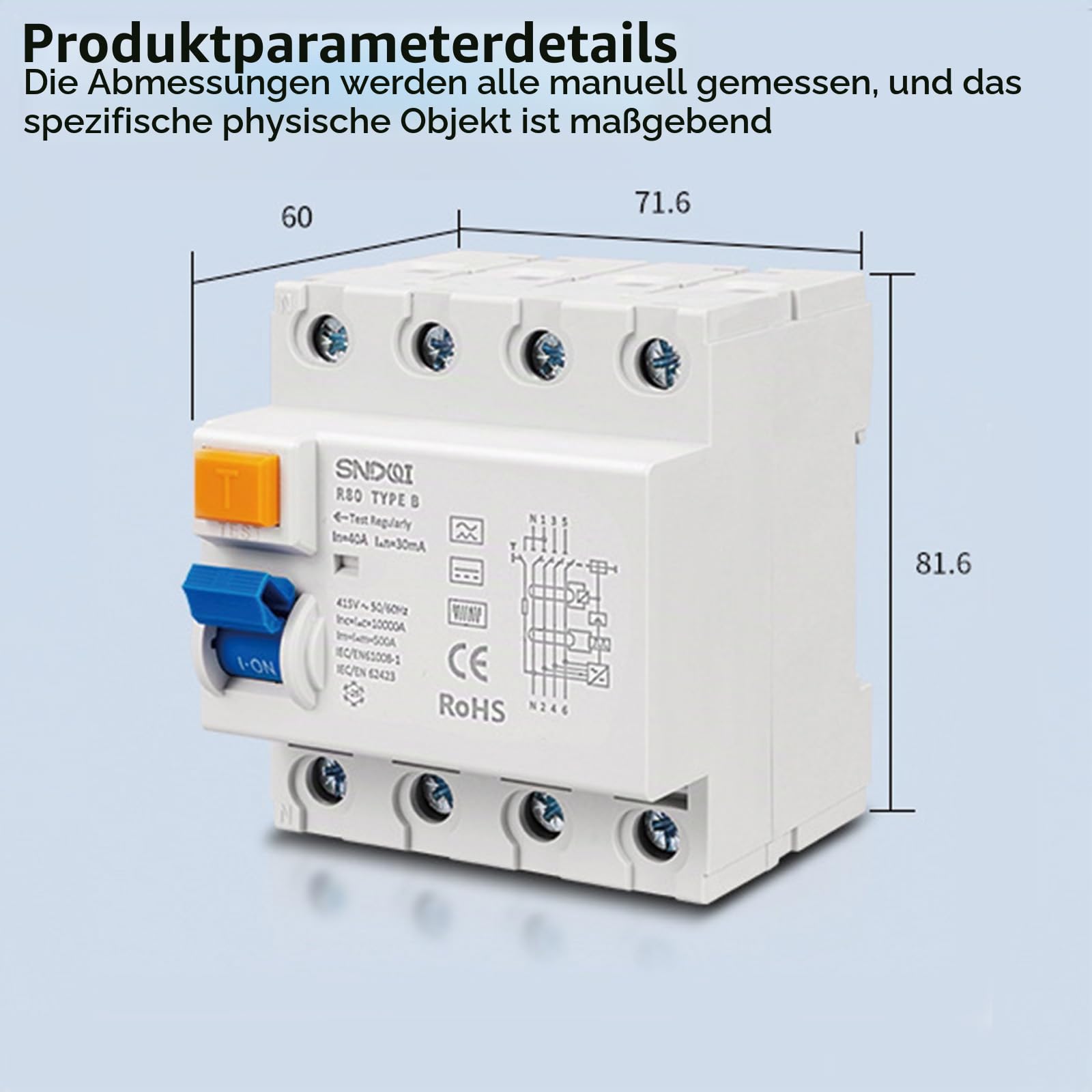Fi Typ B, 63A 30mA FI Schutzschalter Fi Schalter 4 Polig Typ B | Fi Schutzschalter Typ B DC Allstromintensiver Fehlstromschalter DIN-Schienen Montage passend für Wallboxen & Ladestationen
