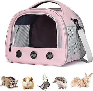 Guinea Pig Carrier with Shoulder Strap, qozabualy Portable Small Pet Bird Hamster Squirrel Carrier, Guinea Pig Hideout Travel Cage Outdoor Handbag Parrot Rabbit Hedgehog Kitten Puppy Carrier(Pink)