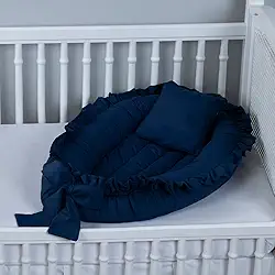 Ninho Redutor de Berço Babado Percal 200 Fios Algodão azul (Marinho, 1)