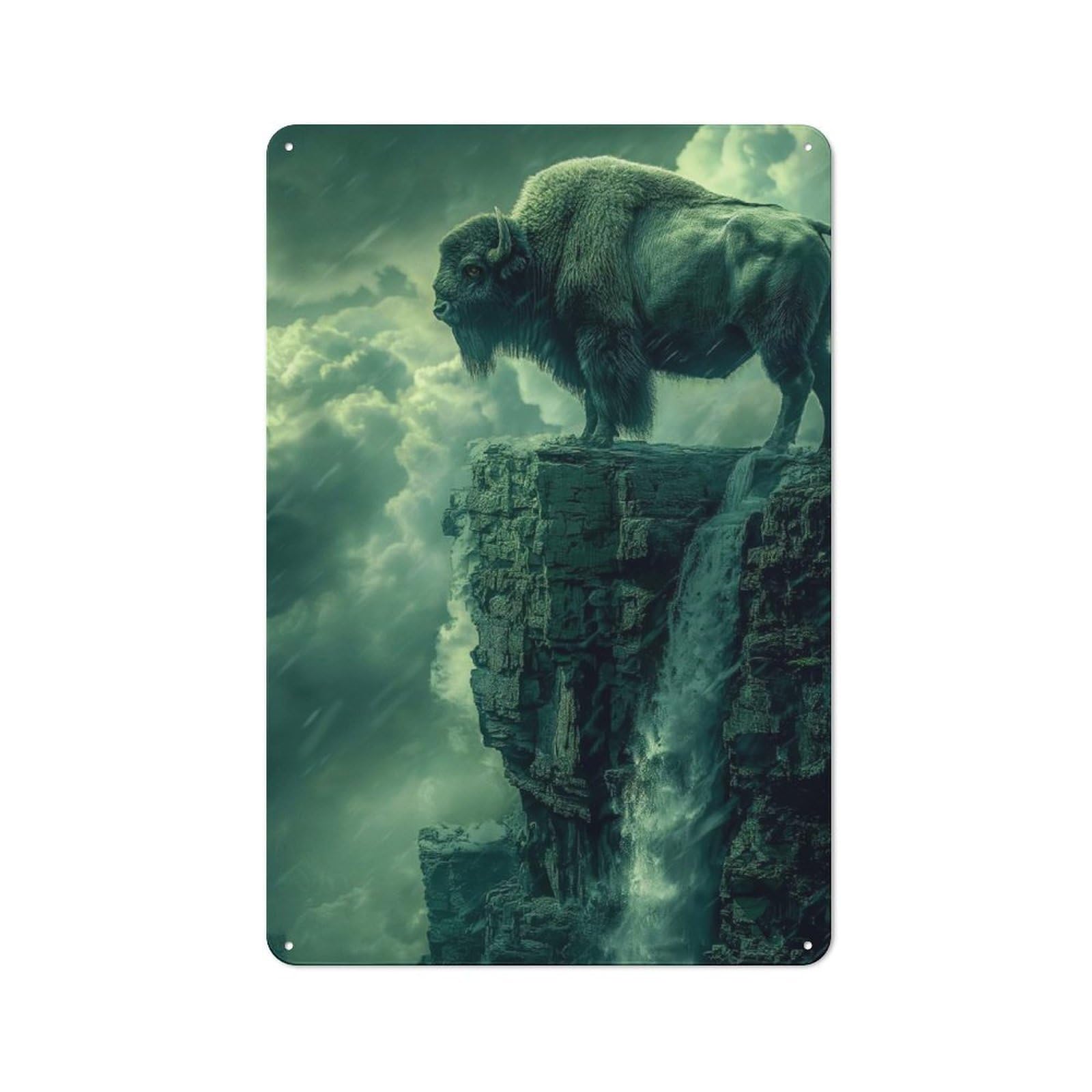 Junmoney Bison Waterfall Landscape Classic Decorative Tin Plaque 30X20cm Featuring Novelty Wall Art For Home, Shop, Pub Or Studio Wall