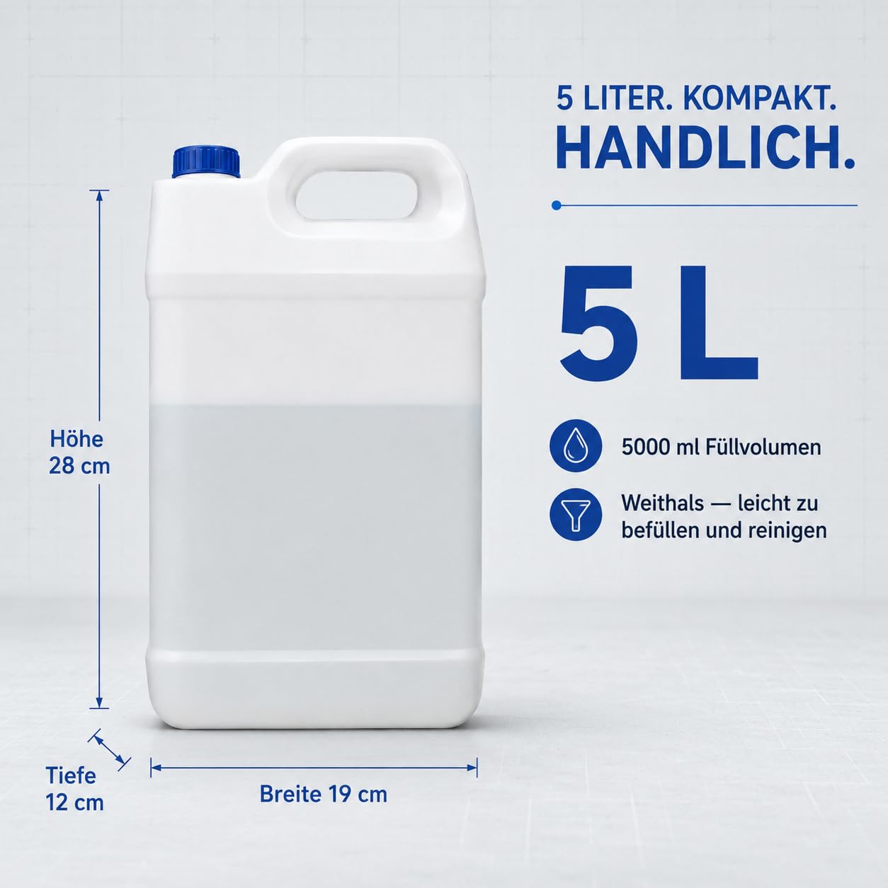 POSH Bidon 10 x 5 l avec bouchon à vis – Récipient transparent en polyéthylène haute densité pour liquides, eau et huile – Étanche et empilable – Lot de bidons en plastique pour la maison, le camping