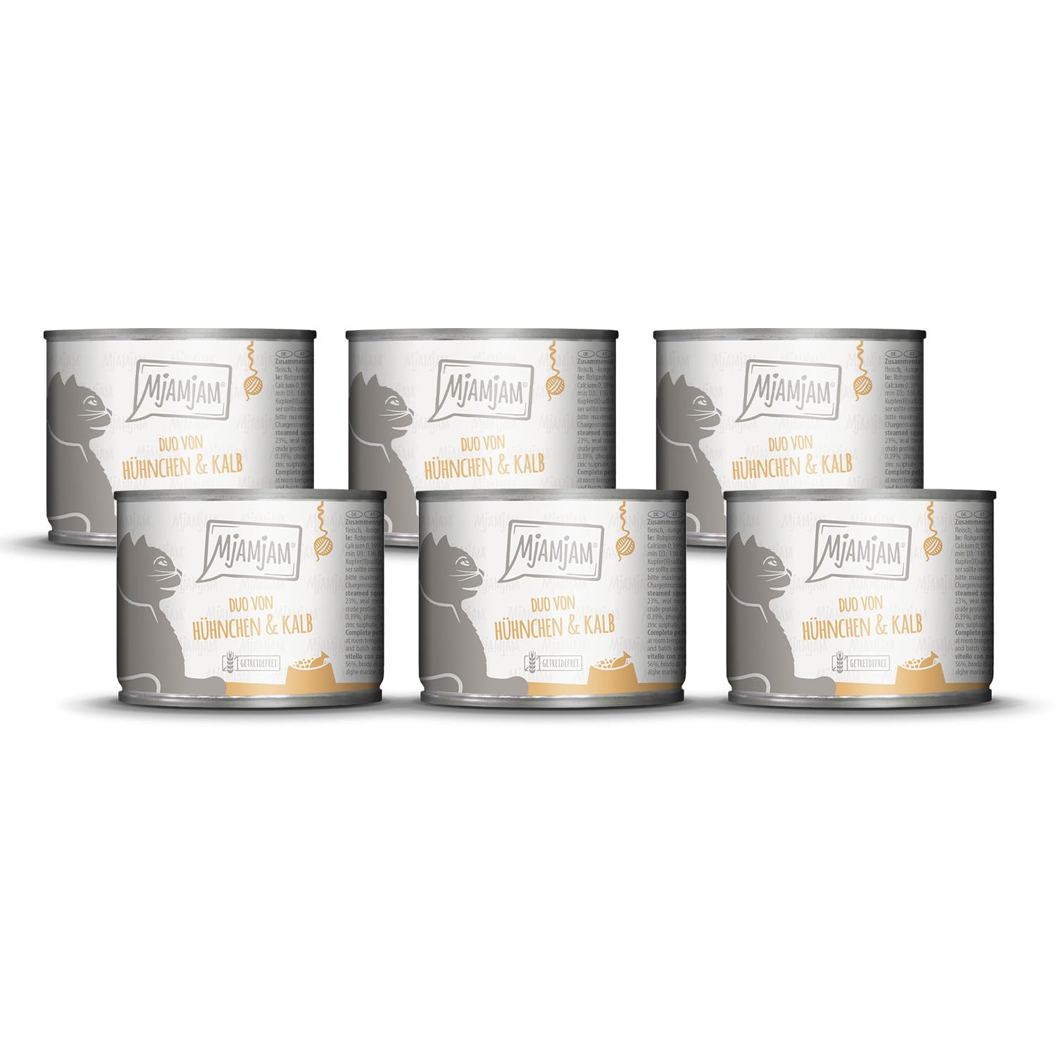 MjAMjAM - Premium wet food for cats - DUO of tender chicken & veal with steamed pumpkin, pack of 6 (6 x 200g), grain-free with extra meat