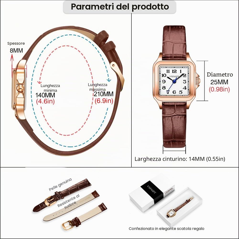 Orologio Da Donna Quadrato Delicato Con Numeri Arabi Facili Da Leggere, Orologio Da Vestito Da Donna