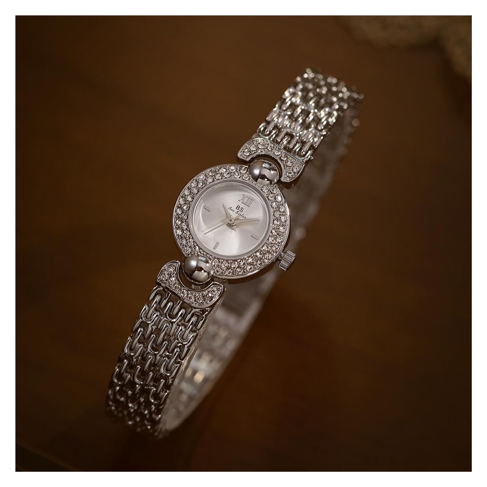 Orologio abbagliante da donna Small Petite Diamond | Orologio da polso con cinturino impermeabile con quadrante rotondo semplice for donna
