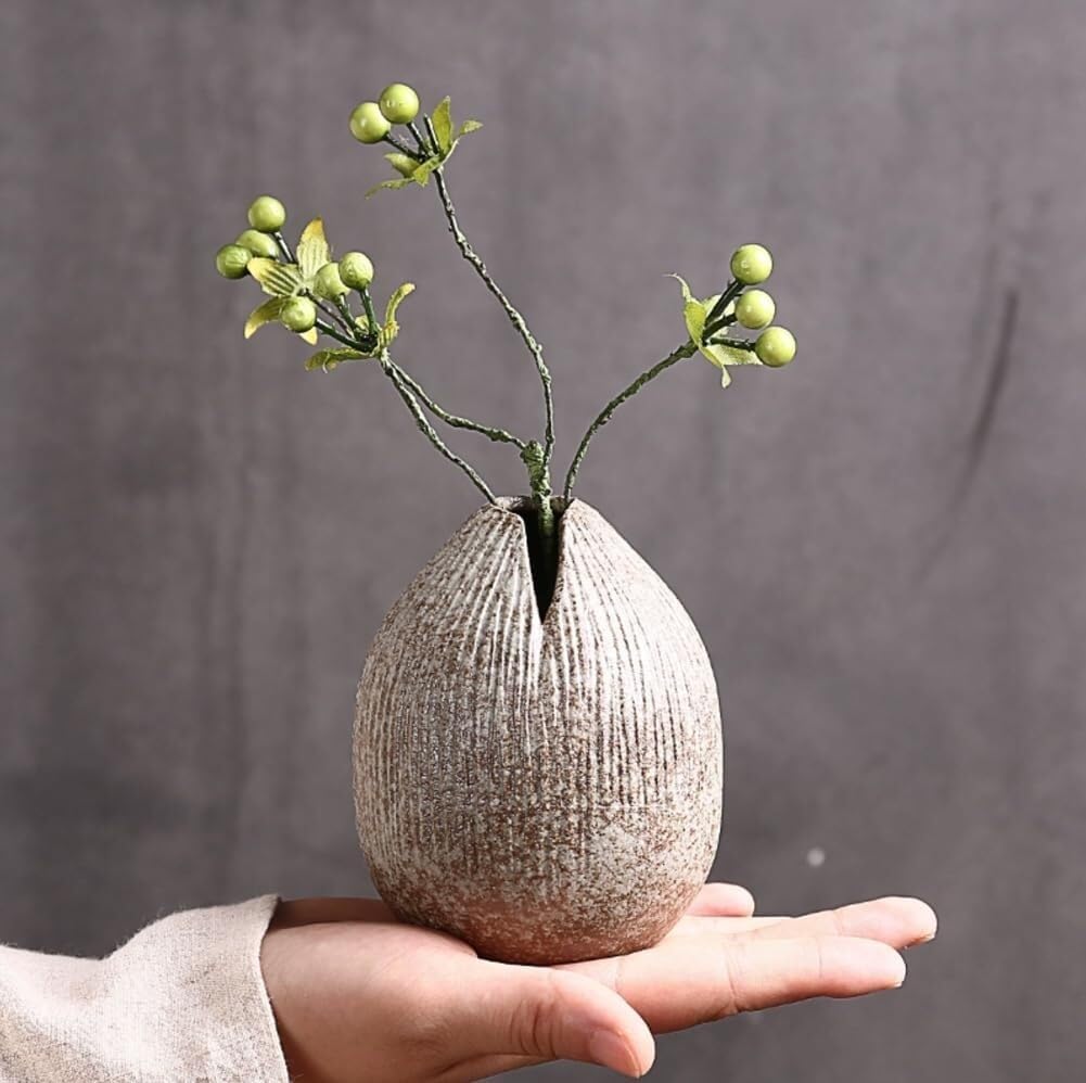 Vase à fleurs en céramique minimaliste fait main pour composition Ikebana