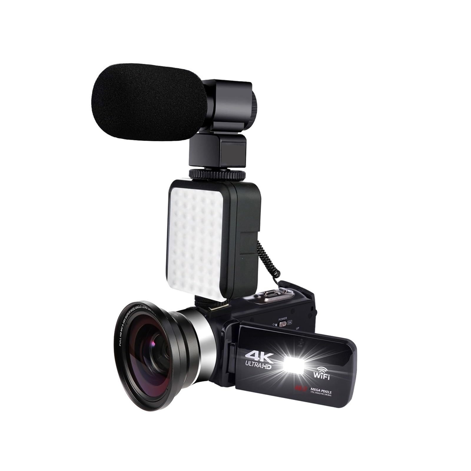 Videocamera Digitale Grandangolare UHD 4K Registrazione Video in Loop Videocamera Notturna 48MP Time Lapse Fotografia Microfono Luce di Riempimento Vlog Cam(64G SD Card,Gray)