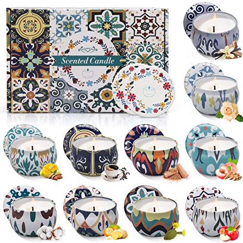 Image of Scented Candles Gift Set, 10 Pack Soy Wax Candles with Two Coasters