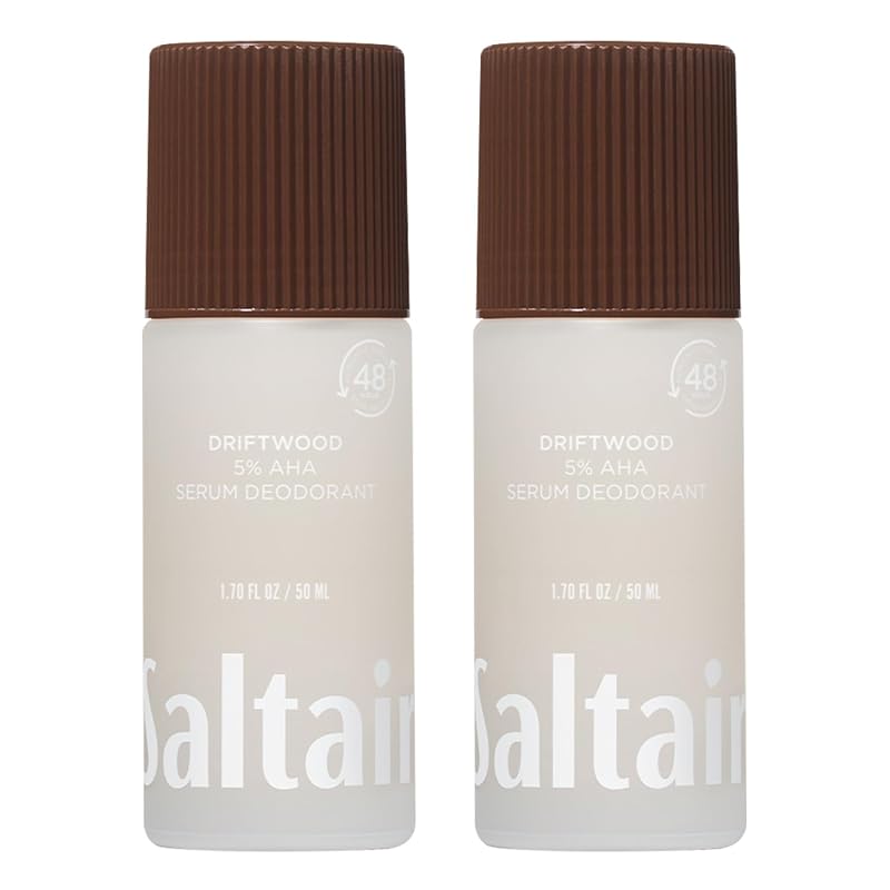 Desodorante em sérum Saltair com 5% AHA, roll-on, Driftwood, pacote com 2