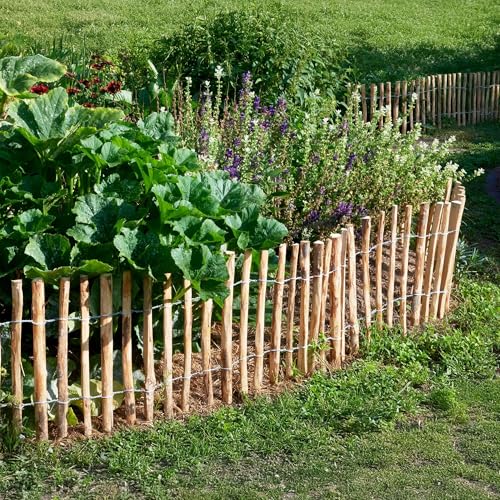 BOGATECO Staketenzaun Haselnuss Kastanie | Holz-Zaun 60 cm Hoch & 500 cm Lang | Lattennabstand 7-8 cm | Perfekt als Gartenzaun | Zaun Garten Steckzaun Holzzaun | Langlebige