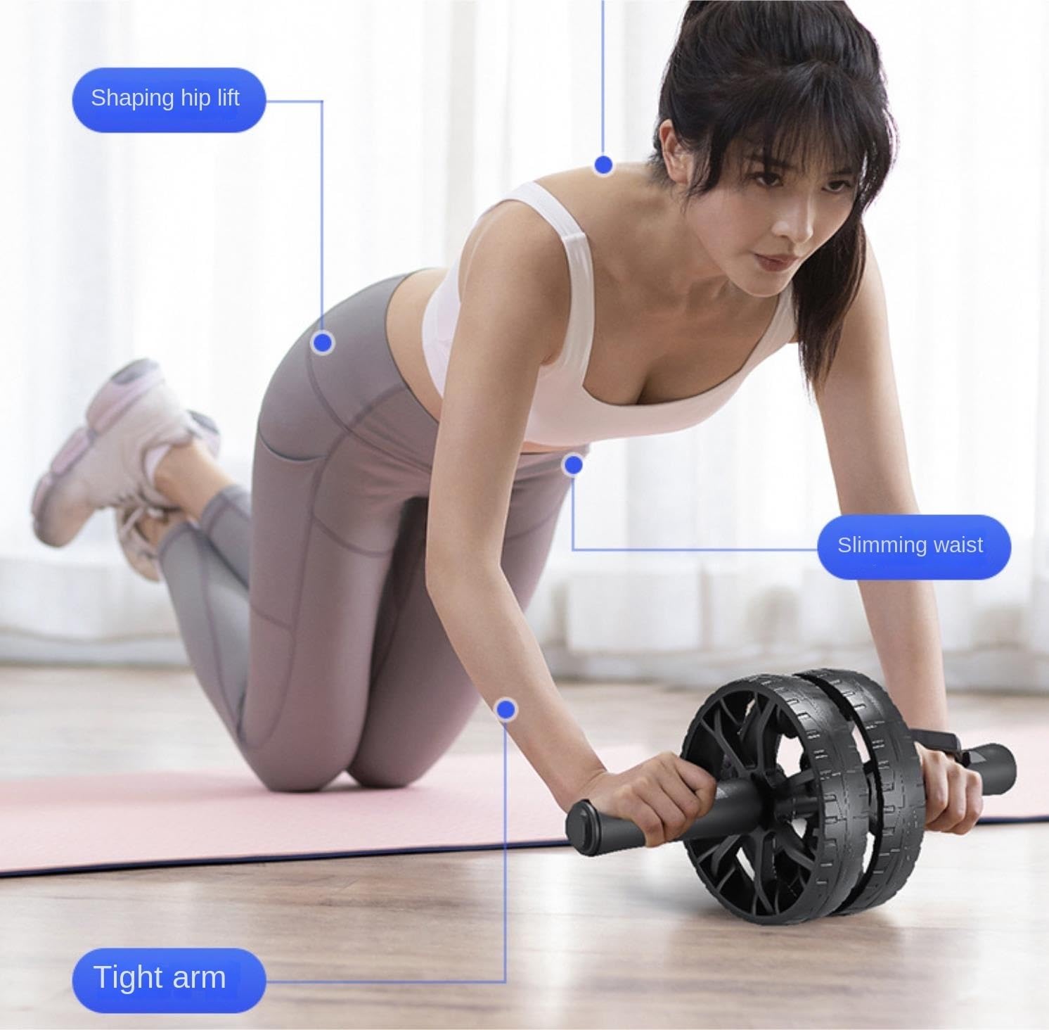 rullo addominale, Ruota addominale con tappetino di protezione, rullo for allenamento, attrezzatura for il fitness, maniglie in acciaio inossidabile(Blue)