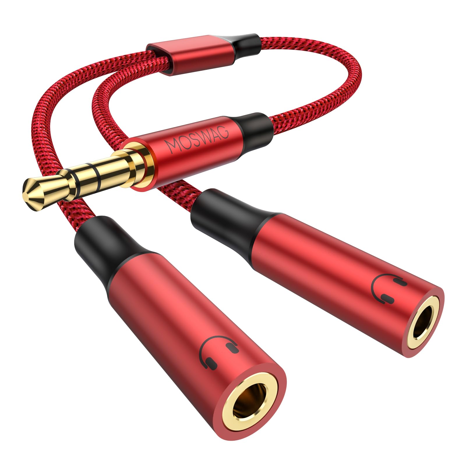 Headphone Splitter Adapter, 3.5mm Male to 2 Dual 3.5mm Female Audio Stereo Y Splitter for Samsung PS4 Switch Tablets PC Laptop MP3