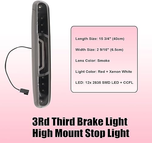 Miniatura 4 de NLQR Tercera lámpara de luz de freno, compatible con Chevy Silverado compatible con GMC Sierra 1500 2500 3500 2007-2013 Reemplazo 25890530