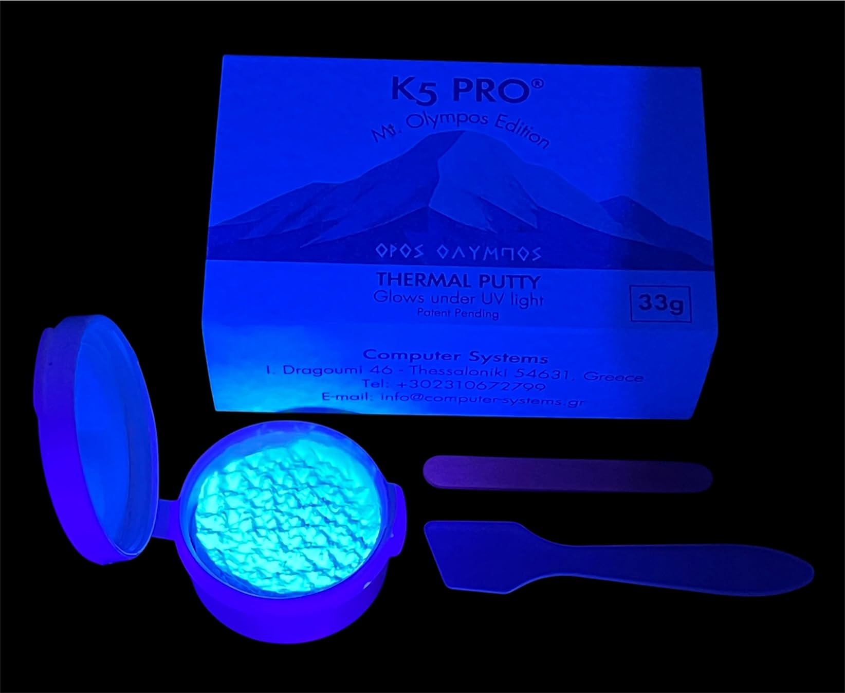 K5 PRO Mt. Olympos Edition UV‑Reactive 33g - Nuova versione 2025 di CSGR | >15 W/m·K | Ideale per GDDR6 e GDDR7 VRAM | Stucco termico non conduttivo