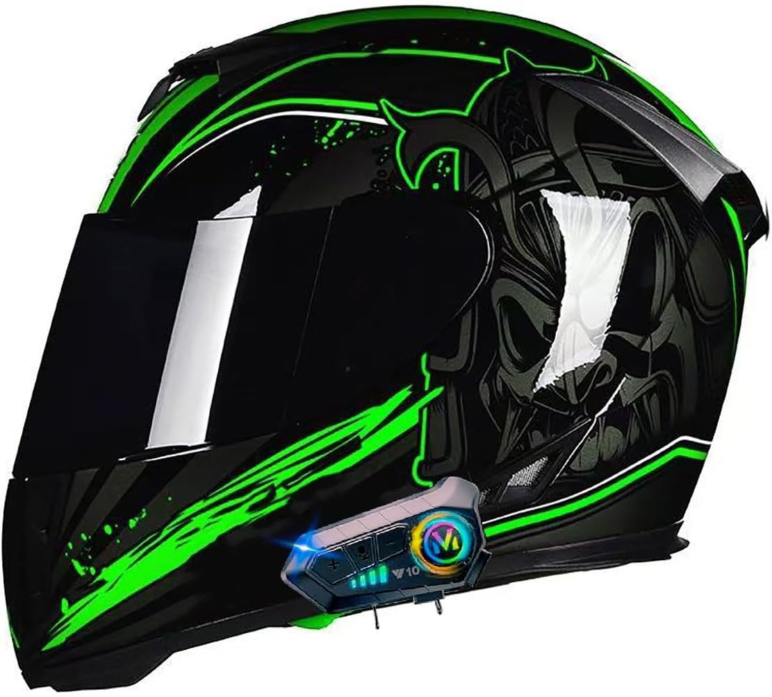 Bluetooth Motorcycle Helmets Full Face Modular Helmet DOT Approved, Built-in Dual Speaker Flip Up Anti-Fog Double Visors Moped Helmet with Microphone for Adults Men and Women