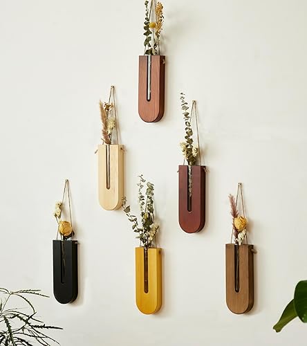 Miniatura 2 de Maceta de pared para interiores, florero bohemio, estación de propagación, maceta colgante de madera, decoración de pared para sala de estar (forma