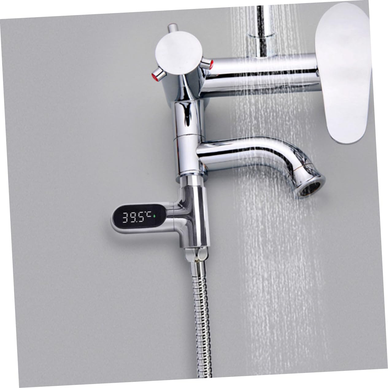 Thermomètre Bain Digital LED Rotatif Étanche Jauge Température Précise sans Pile pour Installation Facile Plage Couleur Argentée