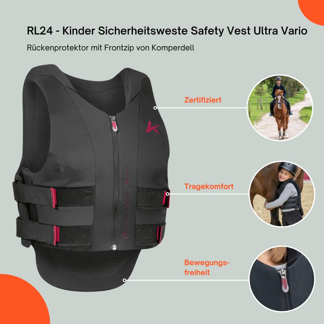 Komperdell RL24 Kinder Sicherheitsweste Safety Vest Ultra Vario Rückenprotektor Frontzip Protektorenweste Schwarz Gr. 116-164