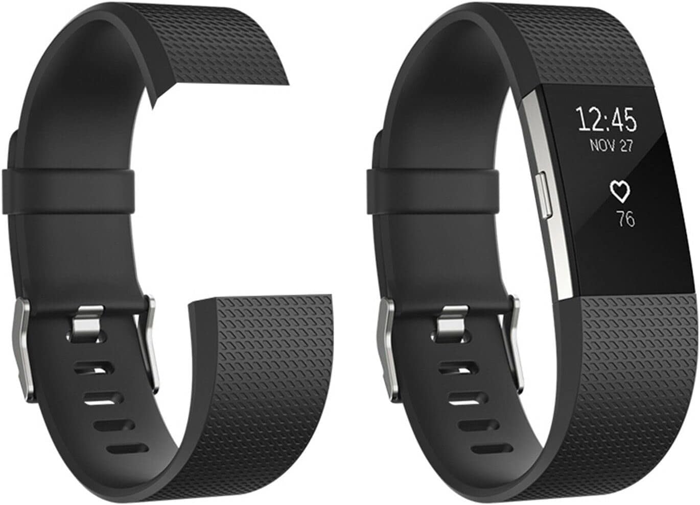 AQ Aquarius Classic Bands Plastic Replacement Strap Band for Fitbit Charge-2 Tracker Black, Large