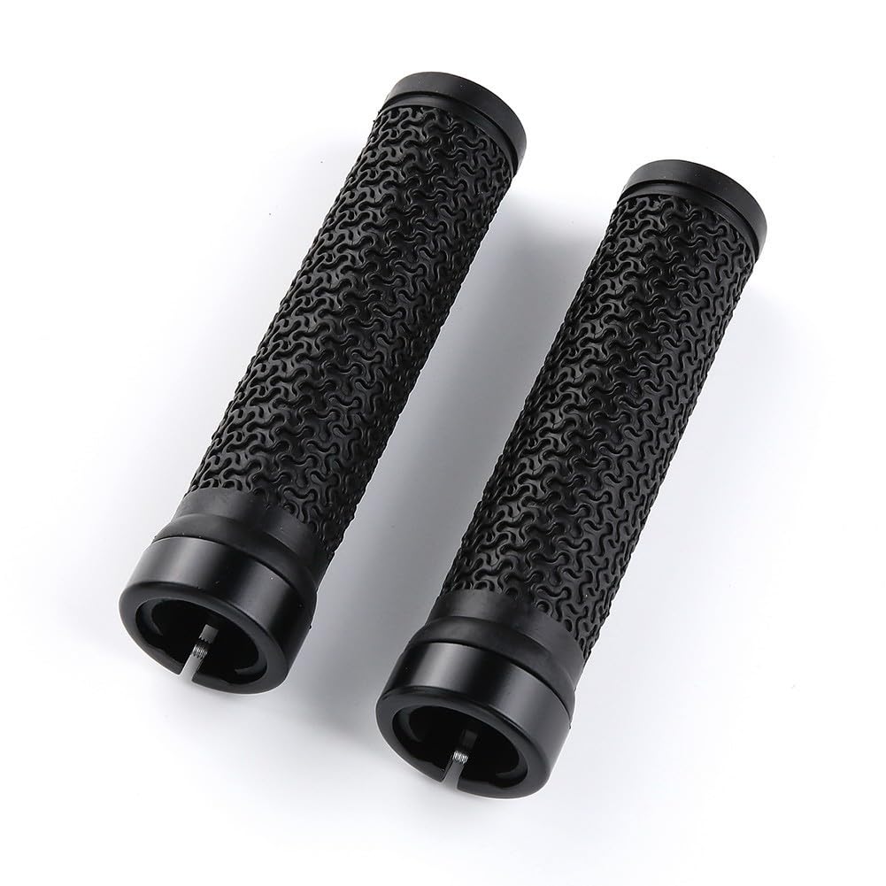 Puños de goma para bicicleta, manillar ergonómico antideslizante con anillos de bloqueo de aleación para ciclismo de montaña, color negro, 130 mm