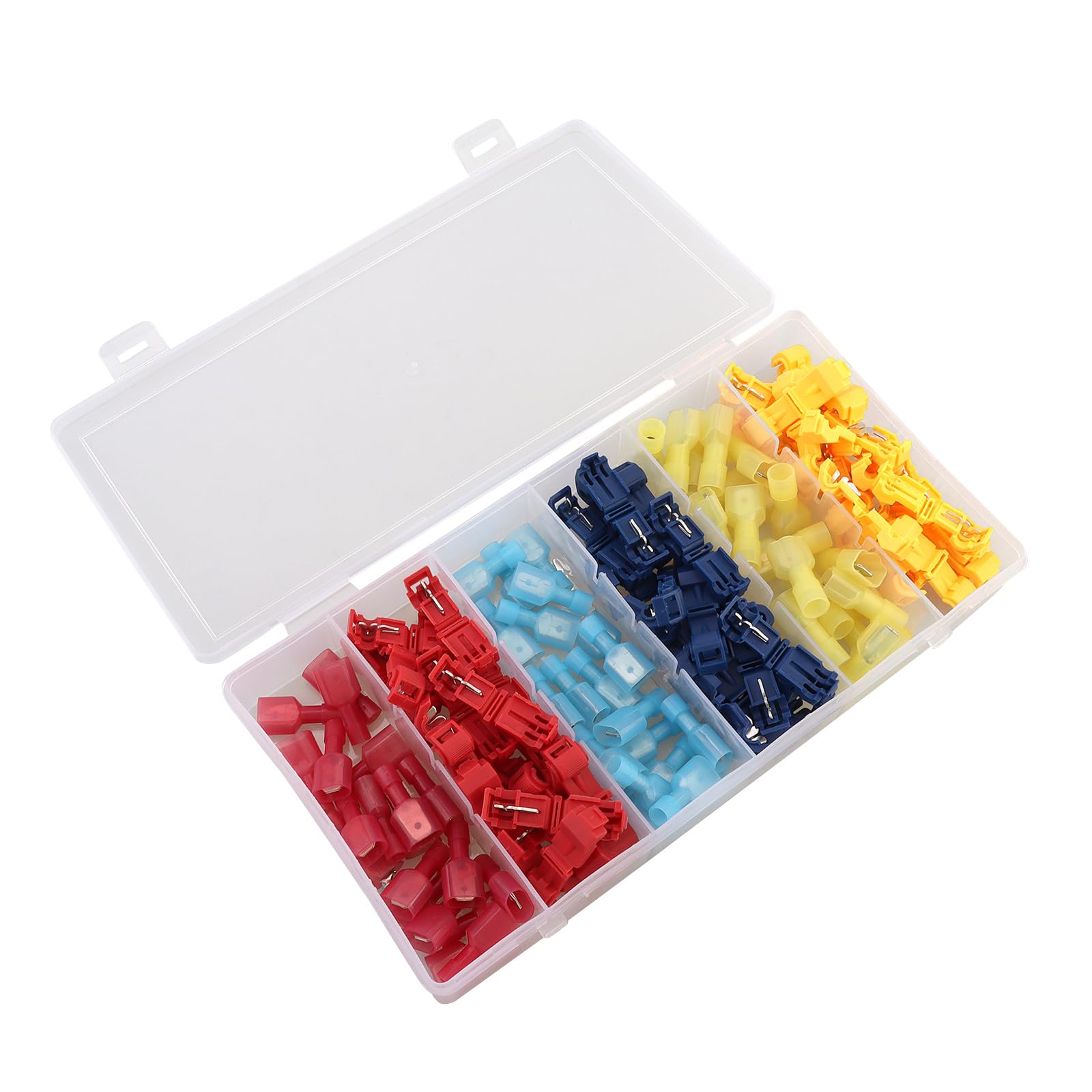 120Pcs T-Tap Wire Connectors Assortment Kit, Self-Stripping Electrical Wire Terminals Quick Splice with Storage Case, Insulated Disconnect Spade Terminal, 3 Sizes for 0.5-6mm² Wiring Range