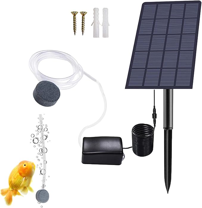 Image Chengstore Solar Air Pump | Fish Tank Oxygenator, Outdoor Pool Pond Air Oxygen Pump - 3 Modes Solar Powered Air Pump Kit for Garden Fish Tank Pool Fishing Pond