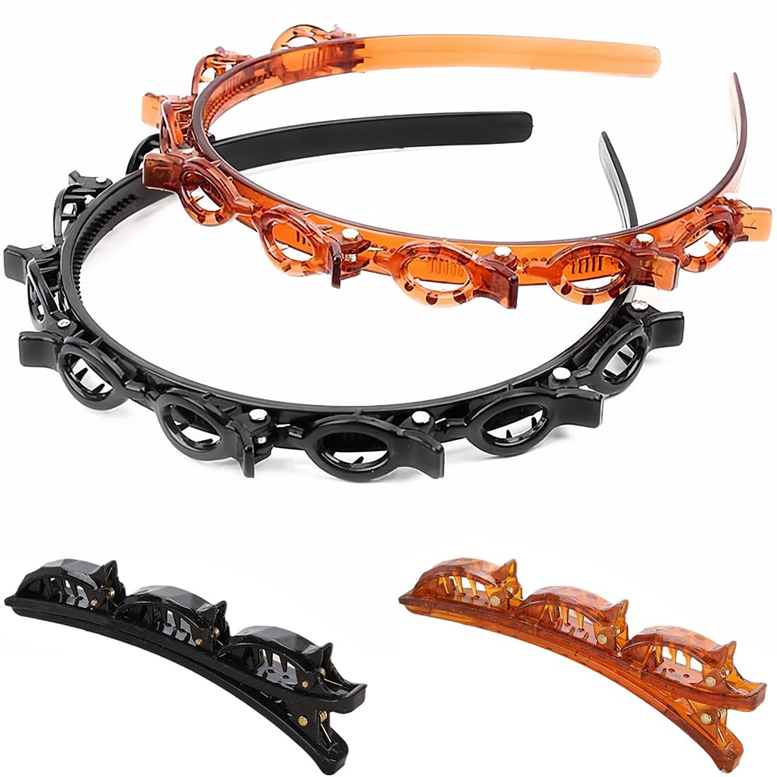 ZKGYUS Forcina per capelli a doppia frangia, 2 fasce per capelli intrecciate e clip, fascia coreana intrecciata/fascia per capelli,cerchietti per capell antiscivolo a doppio strato per donne e ragazze