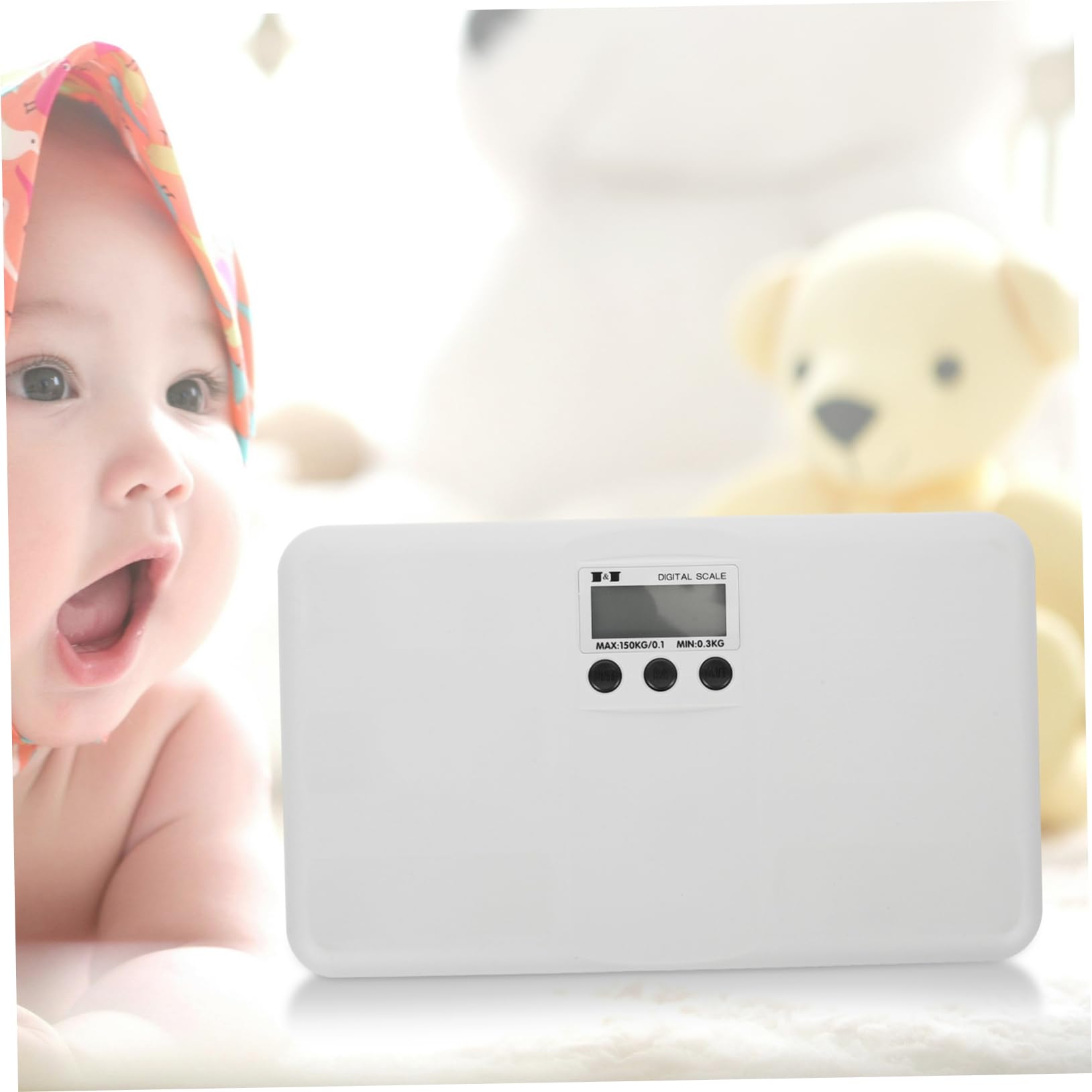 Elektronische Babywaage Haustierwaage 150kg, Weiße Kunststoffwaage | Digitale Anzeige, Einheitenumstellung, Flaches Klassisches Design, für Katzen und Welpen, 0, 3kg Start